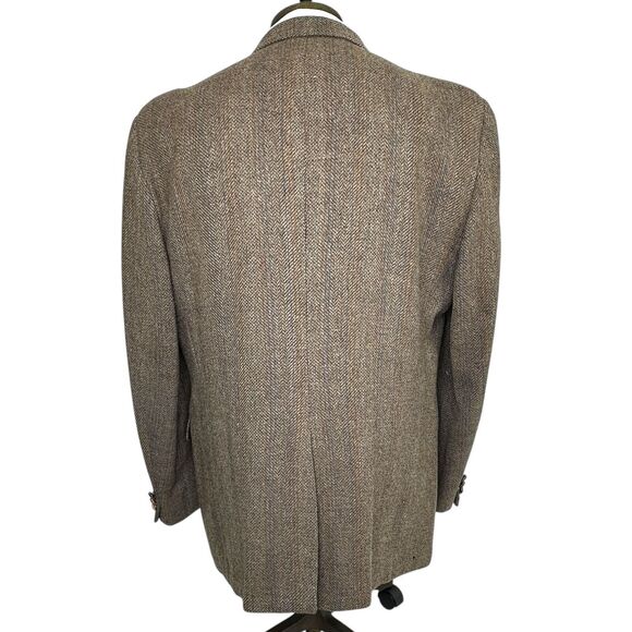 Vtg Stafford Hampshire Tweed Blazer Men 48L 48 L Brown Herringbone USA Made - Picture 2 of 9